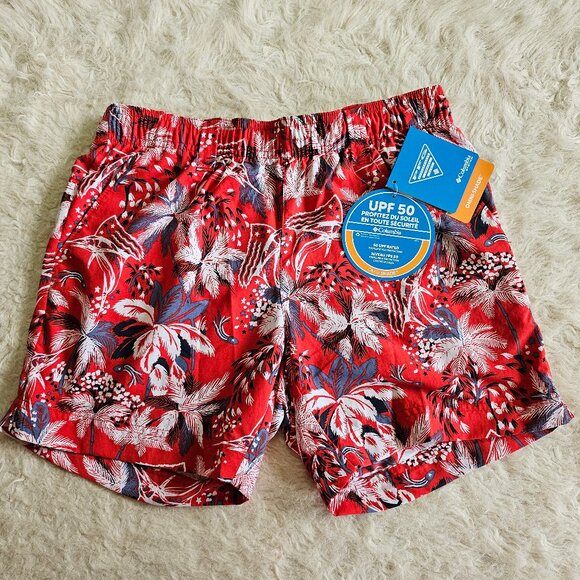 Columbia PFG Women's Red 50 UPF Rate Palm Tree Super Backcast Water Shorts XS - Picture 2 of 11